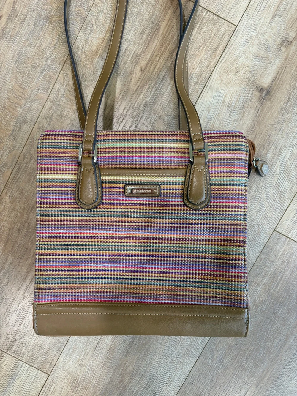 Vintage Liz Claiborne Multicolor Woven Stripe Tote Bag Shoulder Purse